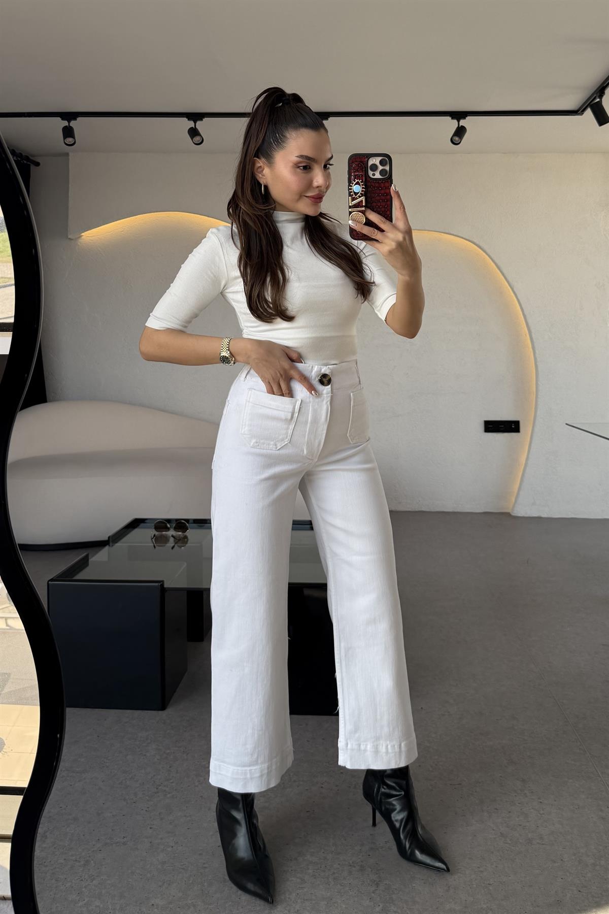 Vince Beyaz Likralı Jean 