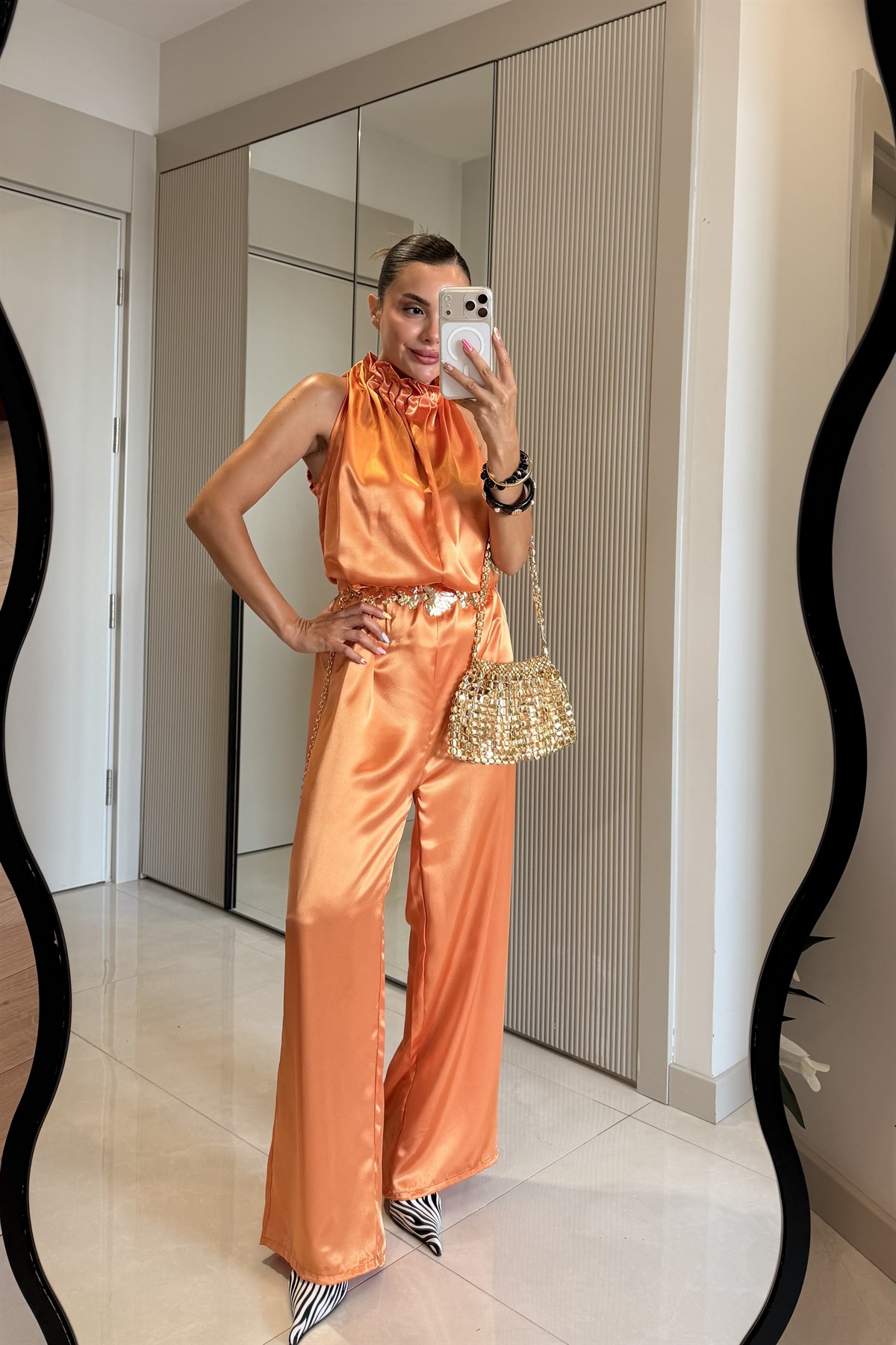 Vince Turuncu Saten Premium Tulum