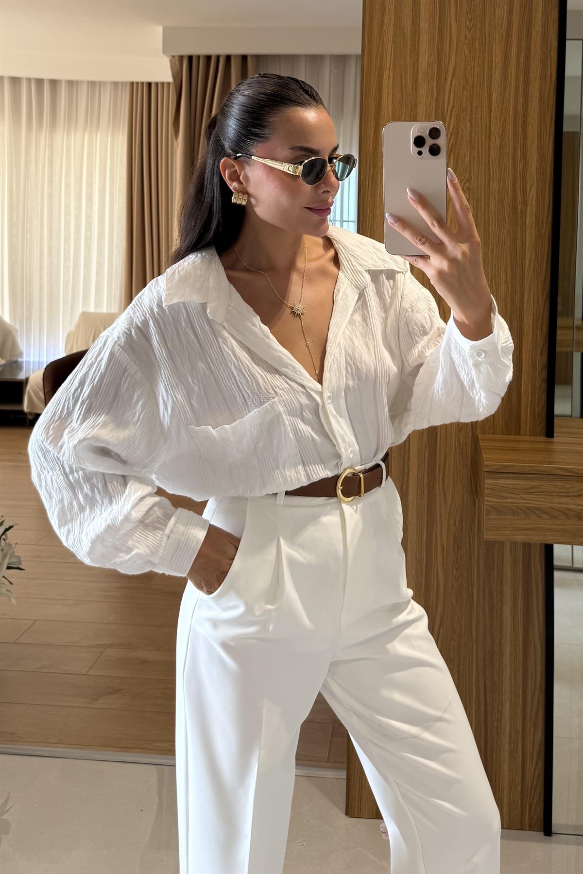 Vincent Ekru Gofre Gömlek