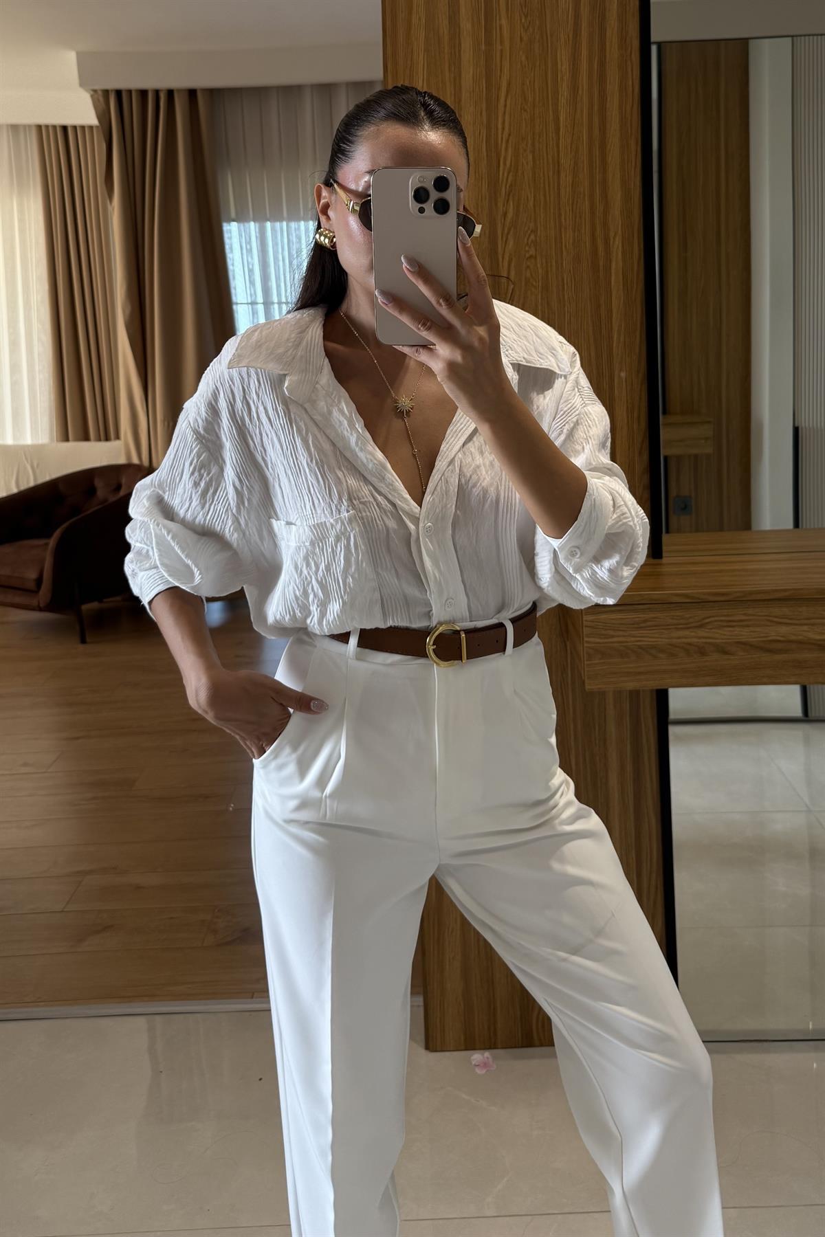 Vincent Ekru Gofre Gömlek