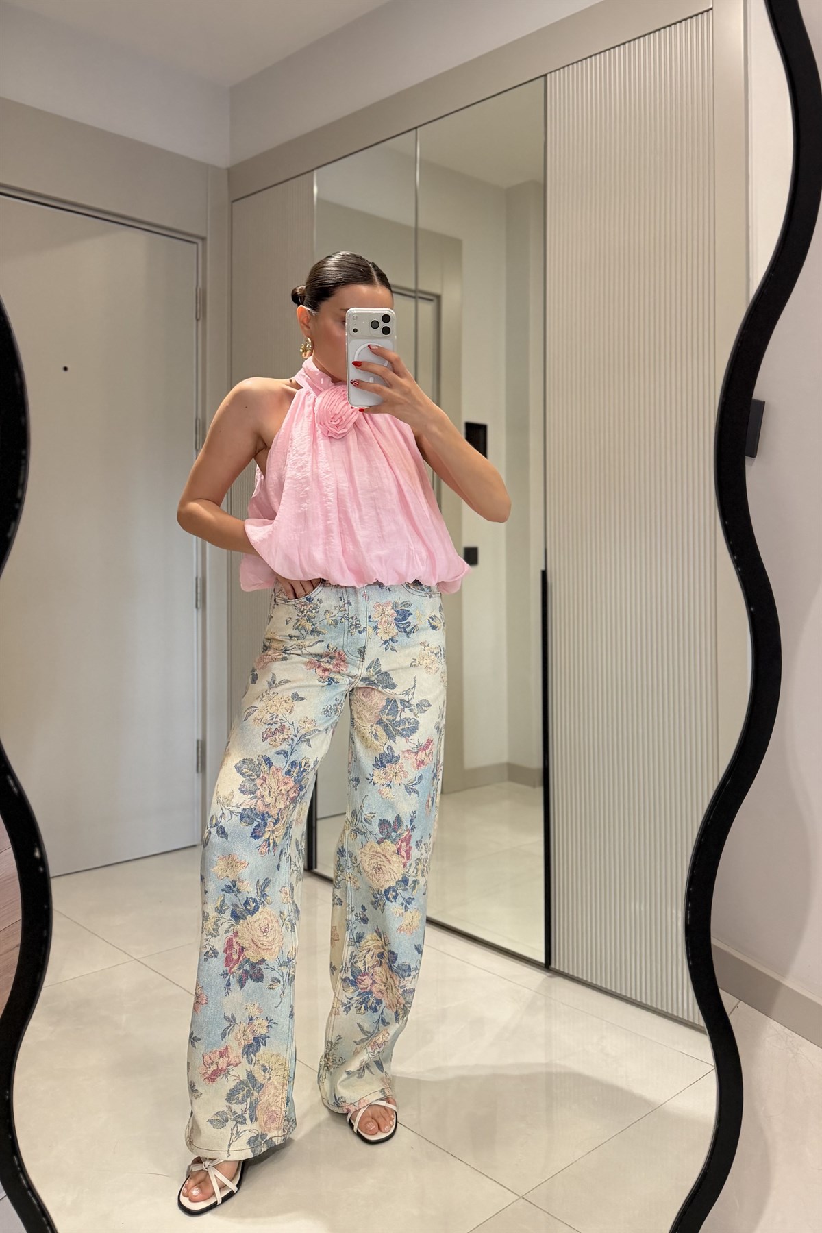 Vionce Pembe Güllü Halter Yaka Bluz