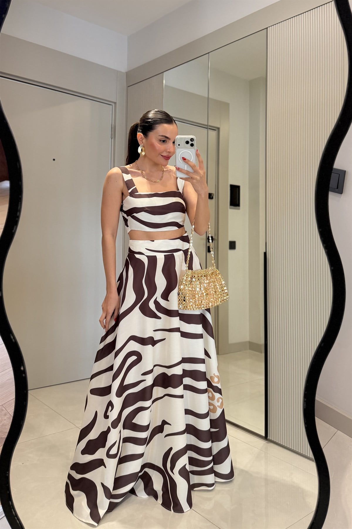 Viose Kahve Zebra Desen Etekli Takım