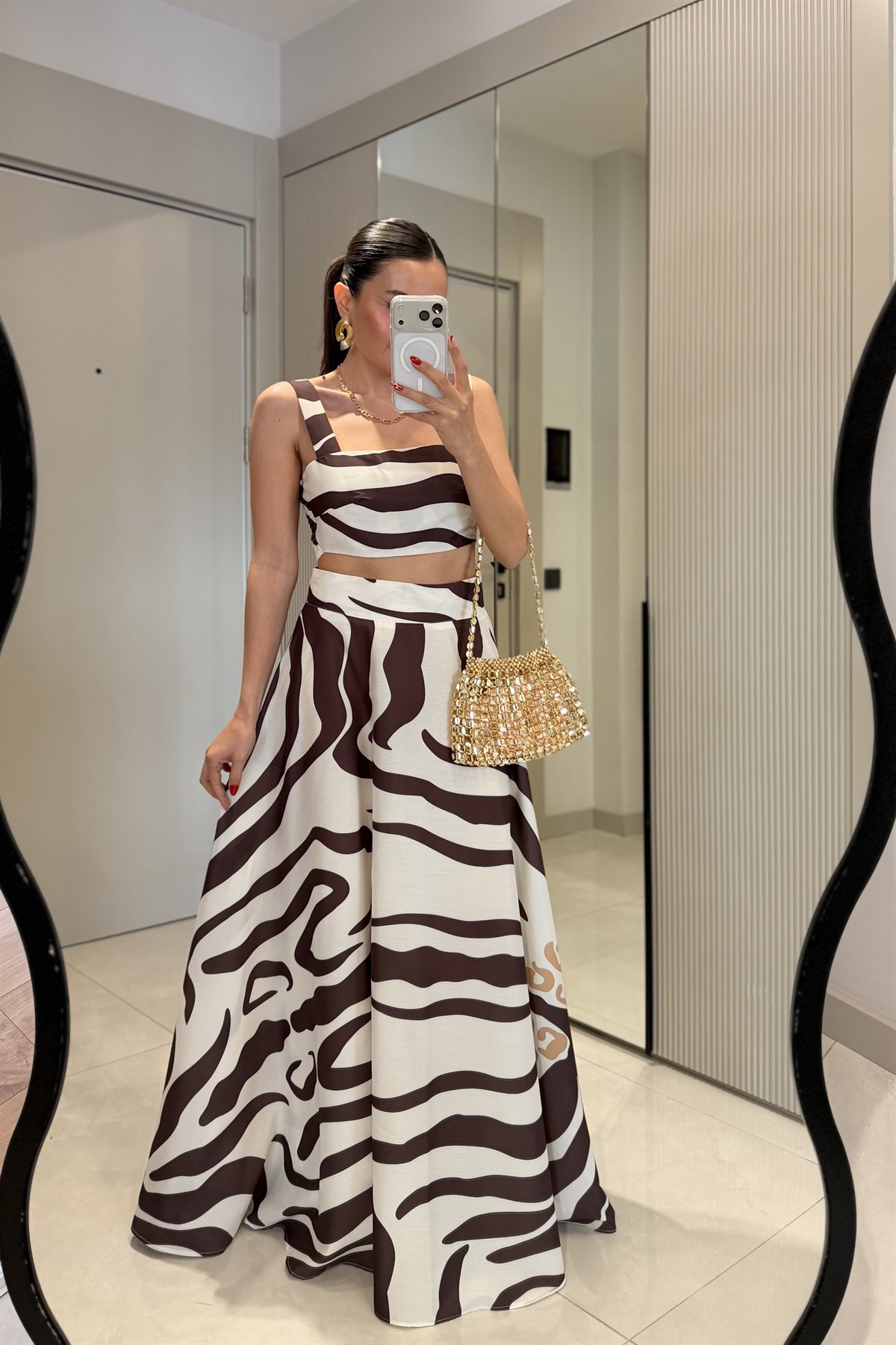 Viose Kahve Zebra Desen Etekli Takım
