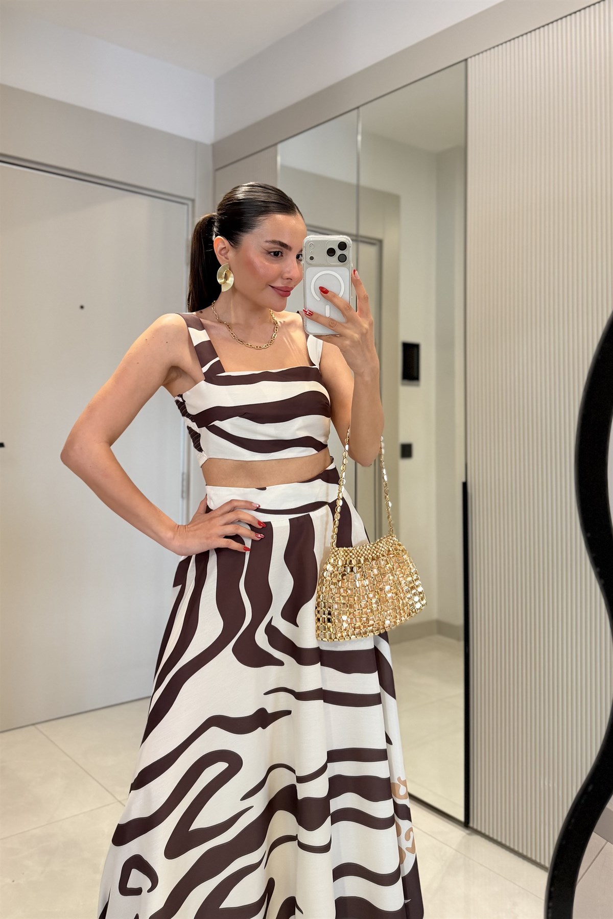 Viose Kahve Zebra Desen Etekli Takım