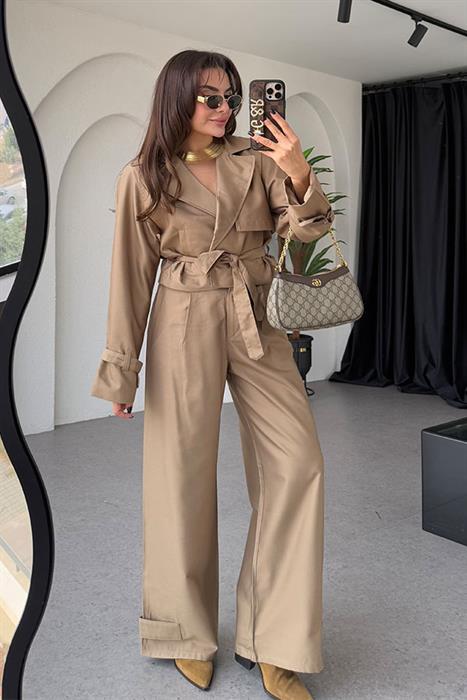 Virgie Tensel Parlak Camel Takım