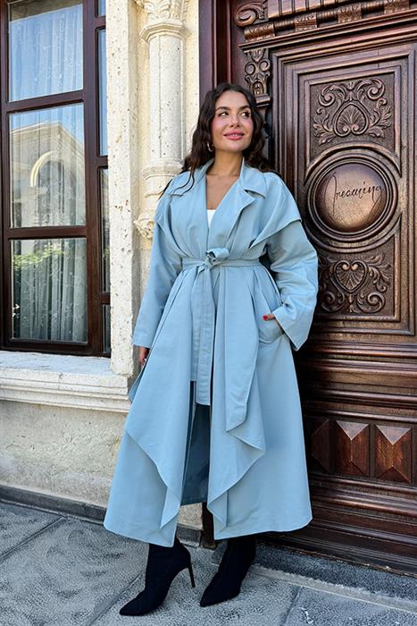 Virtual Yakalı Tasarım Mavi Trençkot