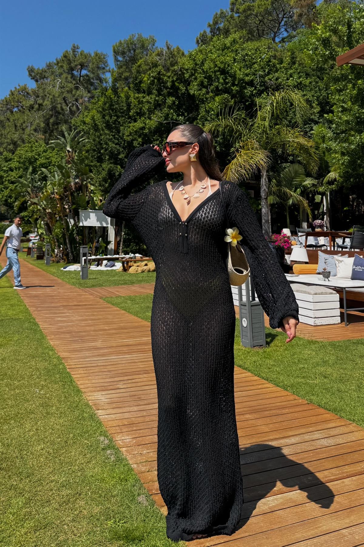 Visal Siyah Ajurlu Plaj Elbisesi