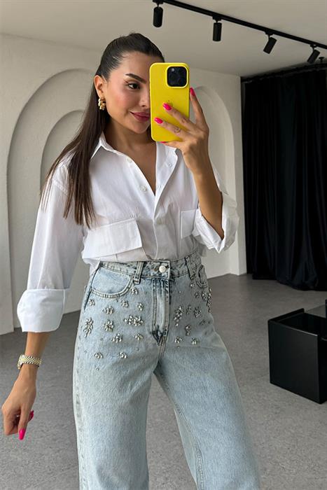 Visera Cep Detaylı Poplin Gömlek 