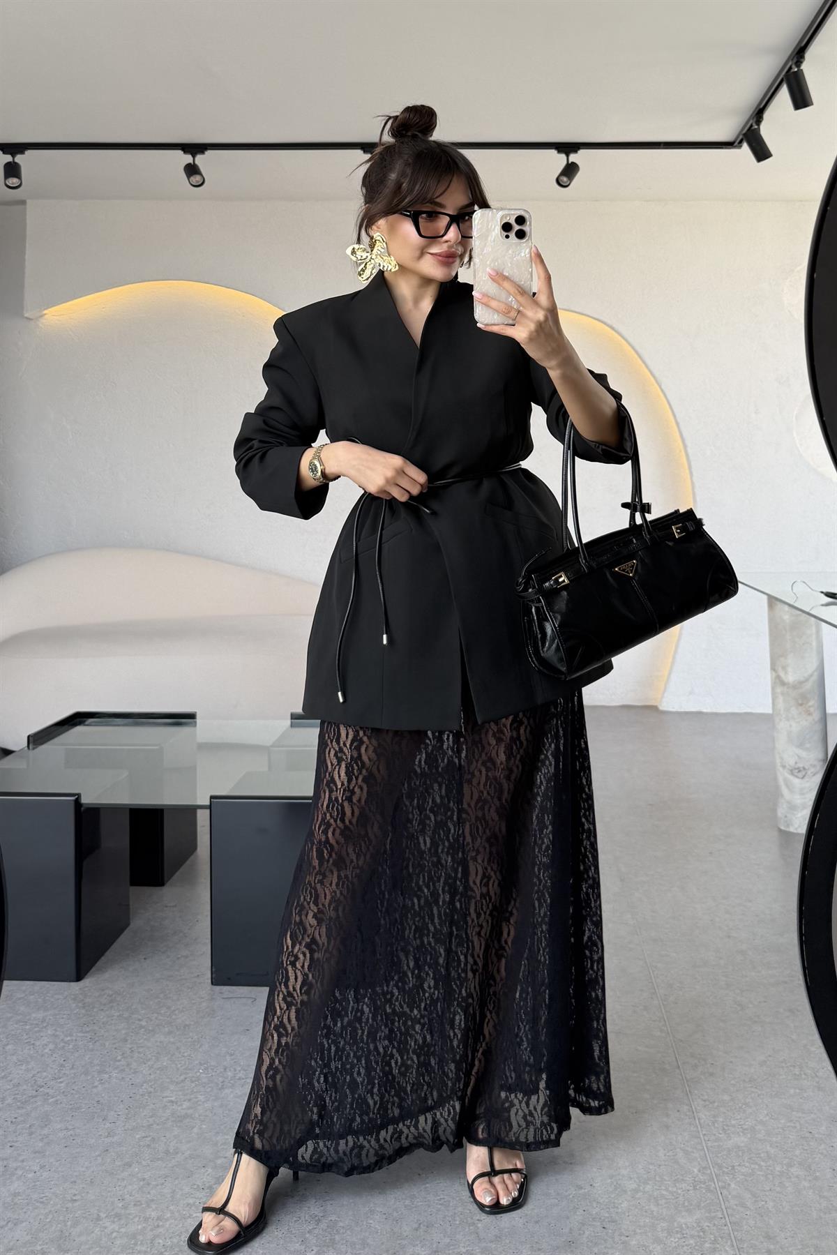 Visha Üçlü Dantel Kombinli Blazer Takım