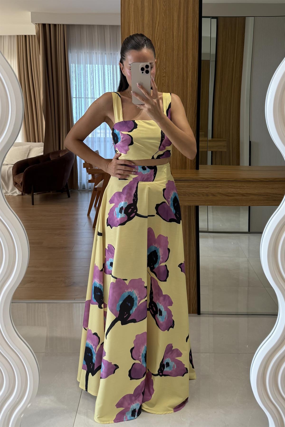 Vistavie Mor Çiçek Desen Etekli Takım