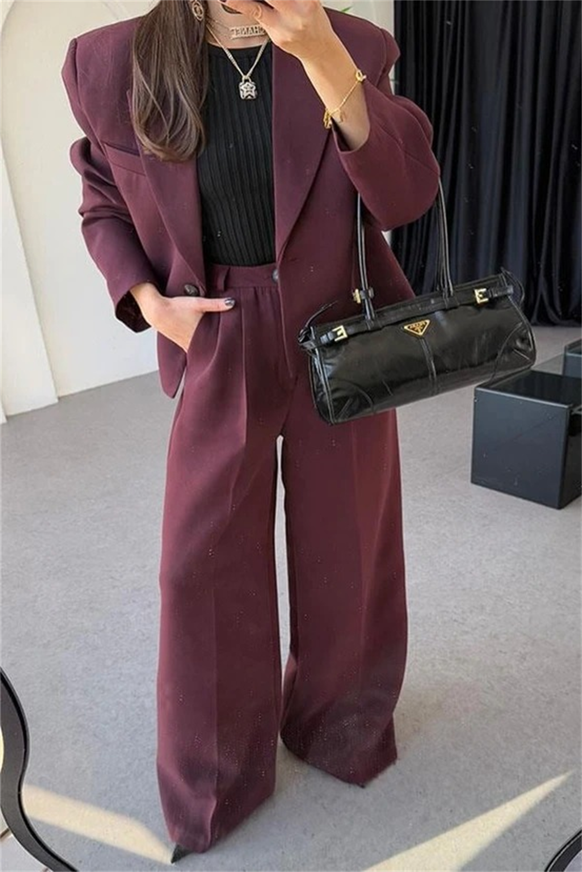 Vitabella Bordo Premium Blazer Takım