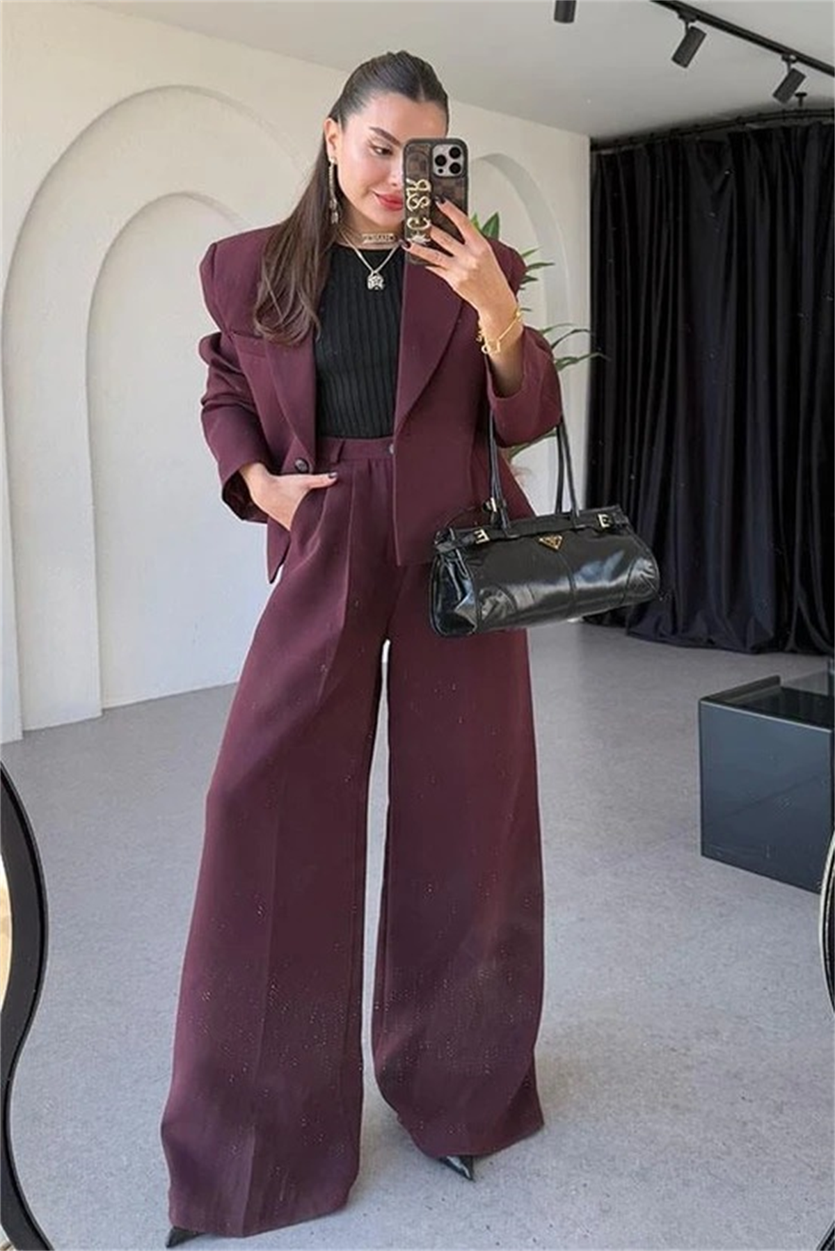 Vitabella Bordo Premium Blazer Takım