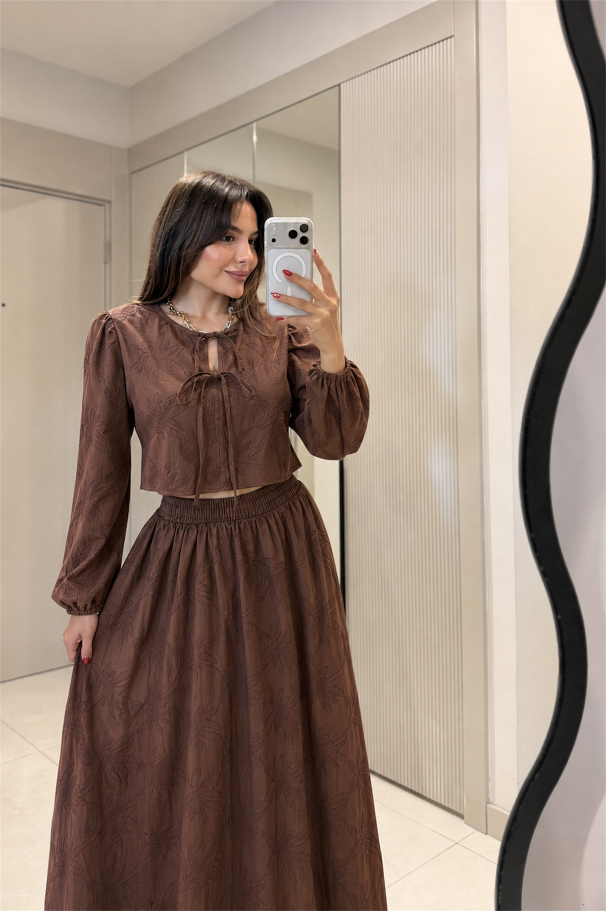 Vitale Kahve Dokulu Etekli Takım