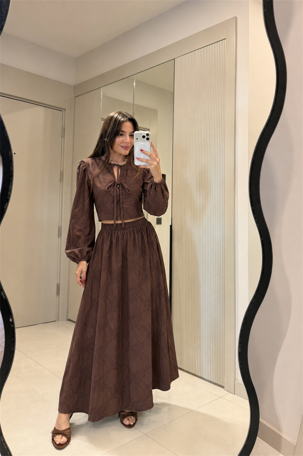 Vitale Kahve Dokulu Etekli Takım