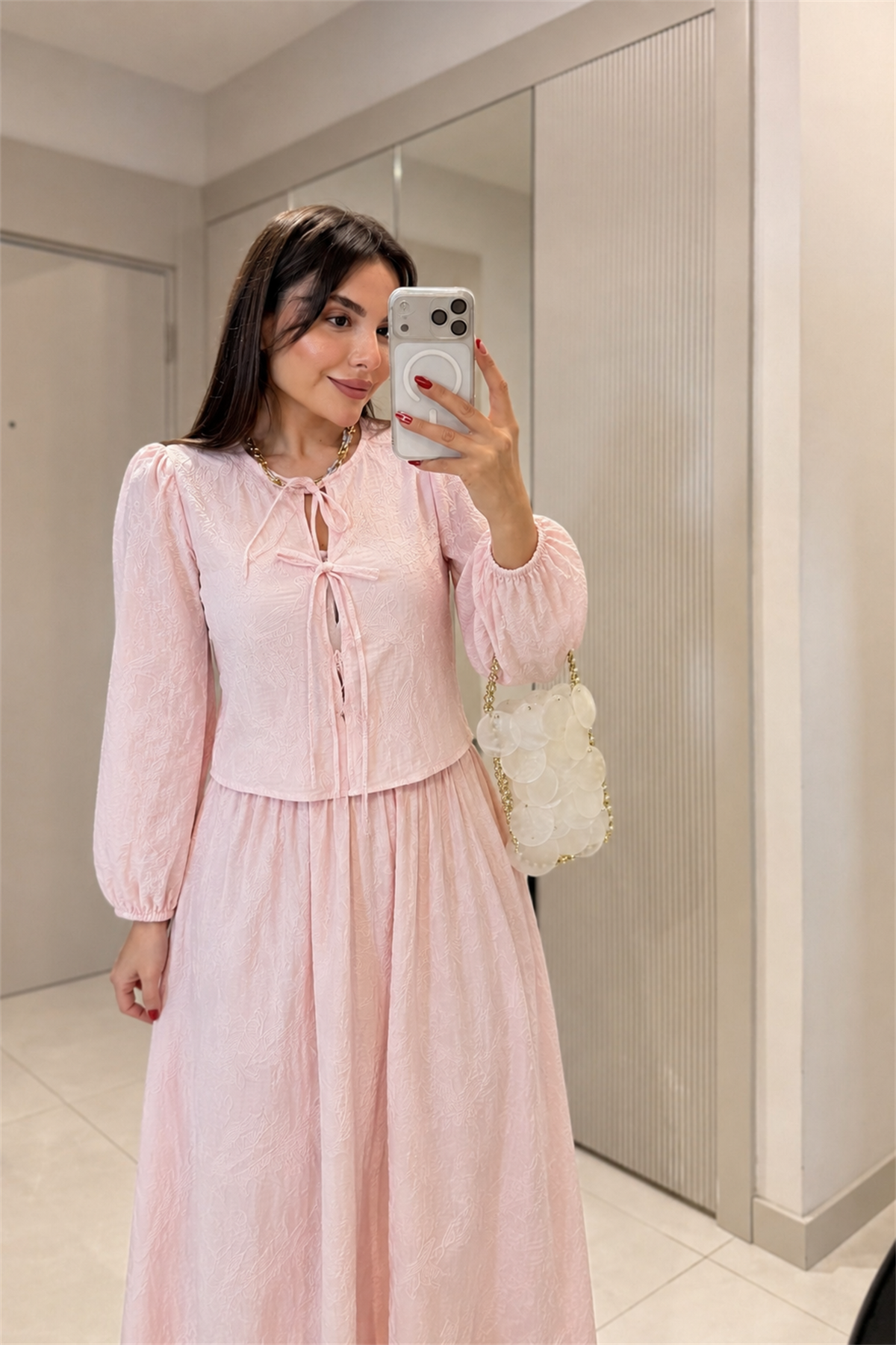Vitale Pembe Dokulu Etekli Takım