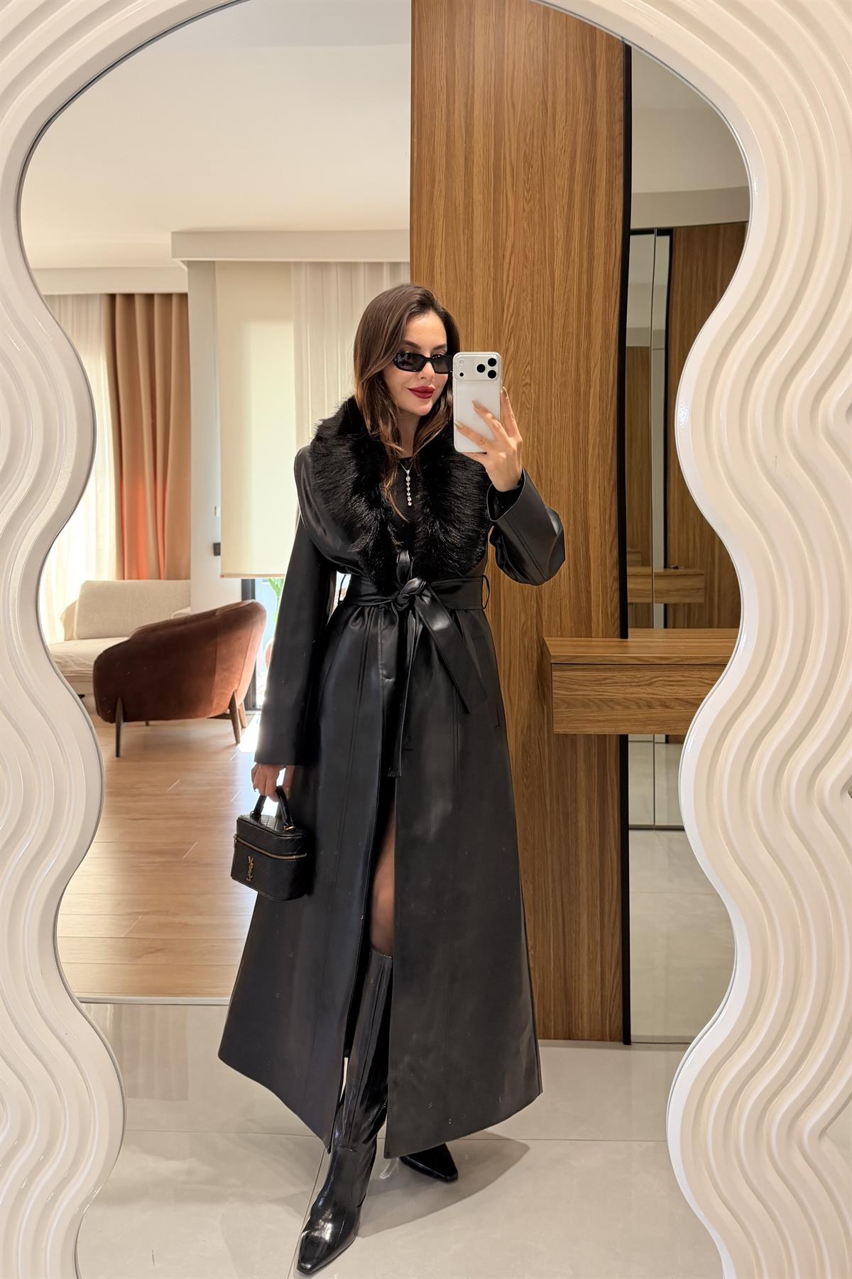 Vitela Siyah Deri Premium Trenç