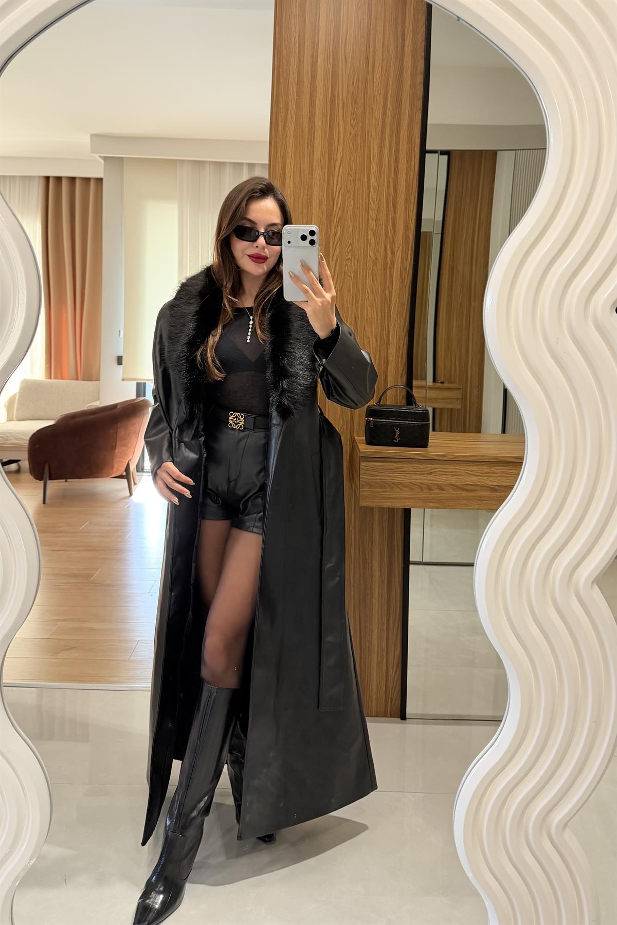 Vitela Siyah Deri Premium Trenç