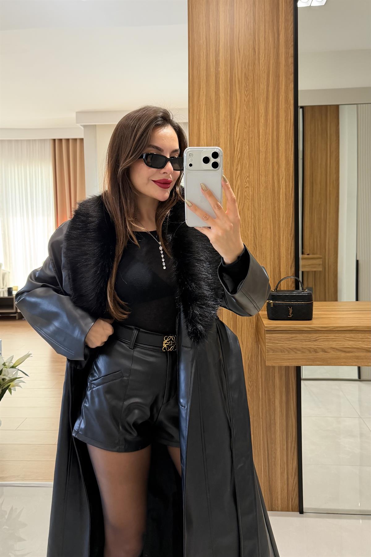 Vitela Siyah Deri Premium Trenç