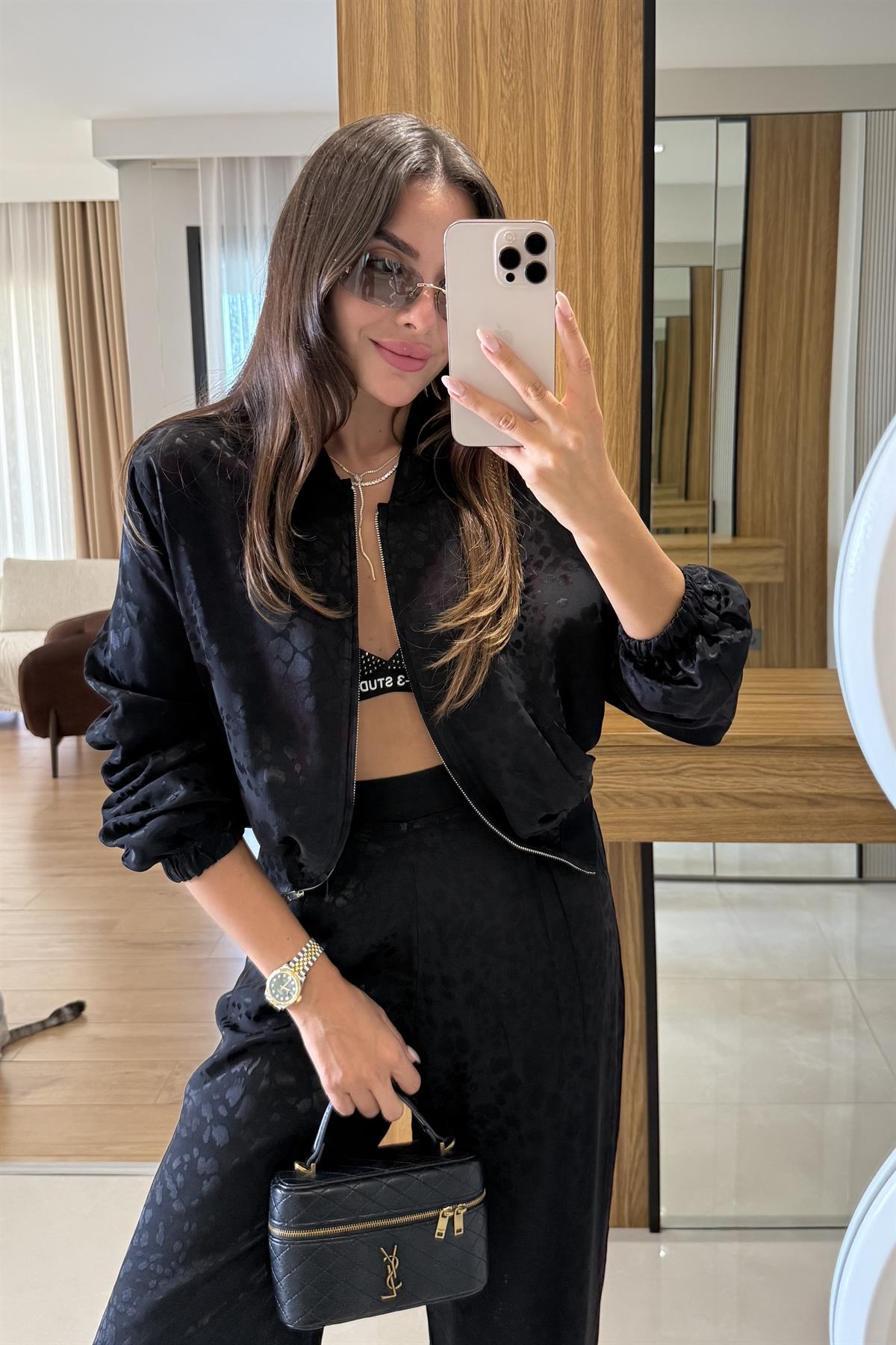 Vittoria Siyah Saten Ceket