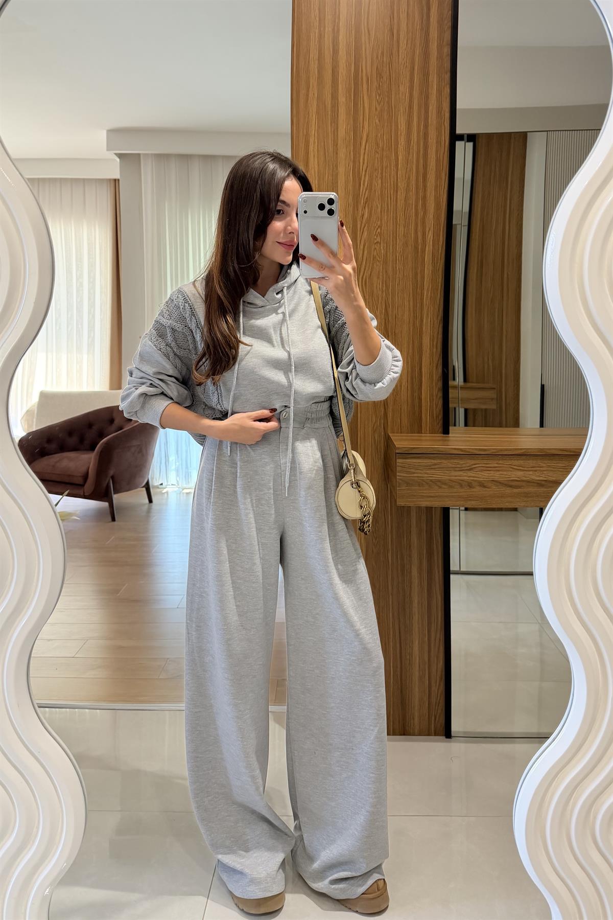 Viviana Gri Beli Lastikli Eşofman 