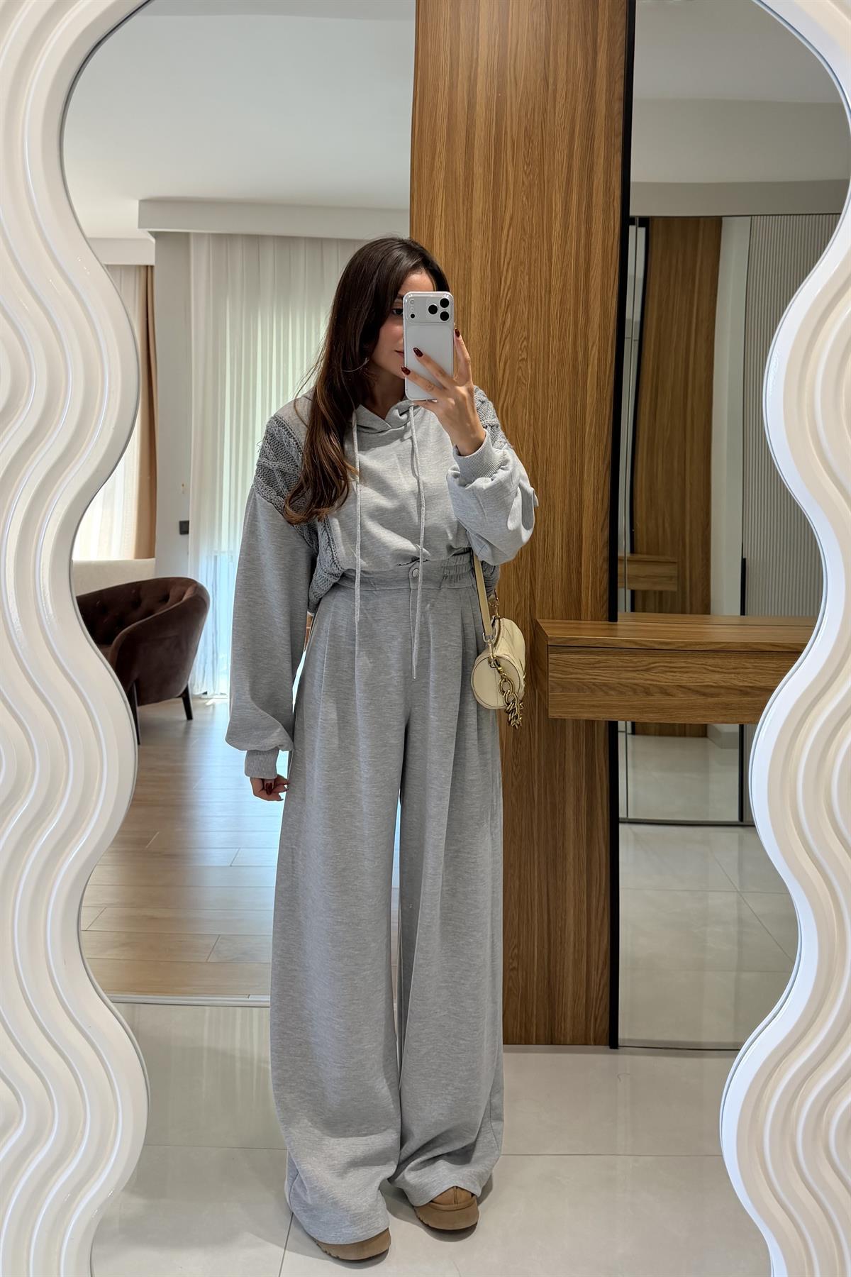 Viviana Gri Beli Lastikli Eşofman 