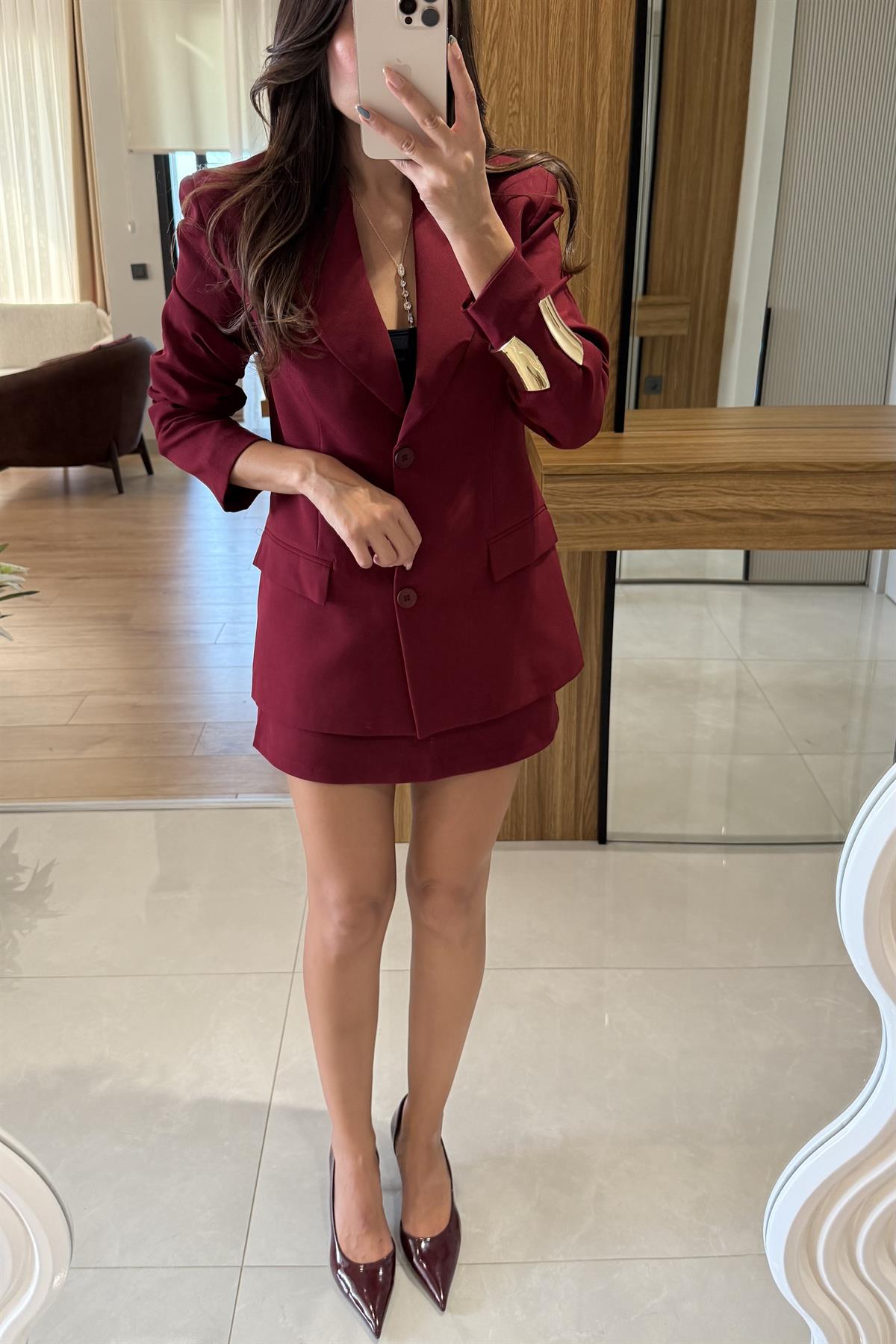 Viyanna Bordo Etekli Premium Takım