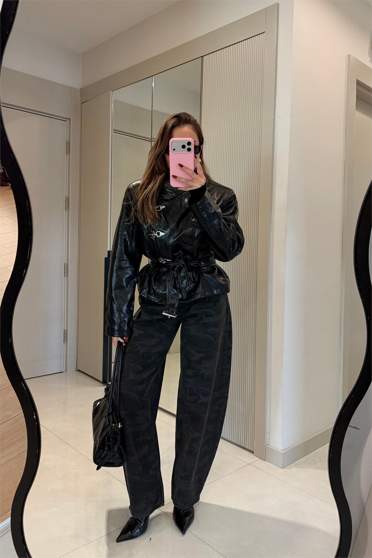 Voila Kamuflaj Siyah Barrel Jean