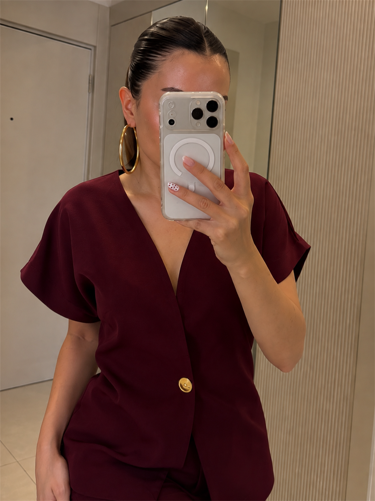 Vool Bordo Gold Düğmeli Yelek Pantolon Takım