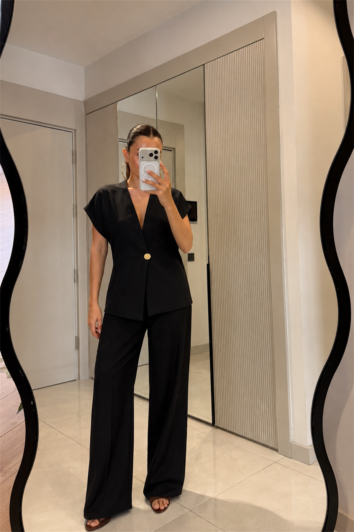 Vool Siyah Gold Düğmeli Yelek Pantolon Takım