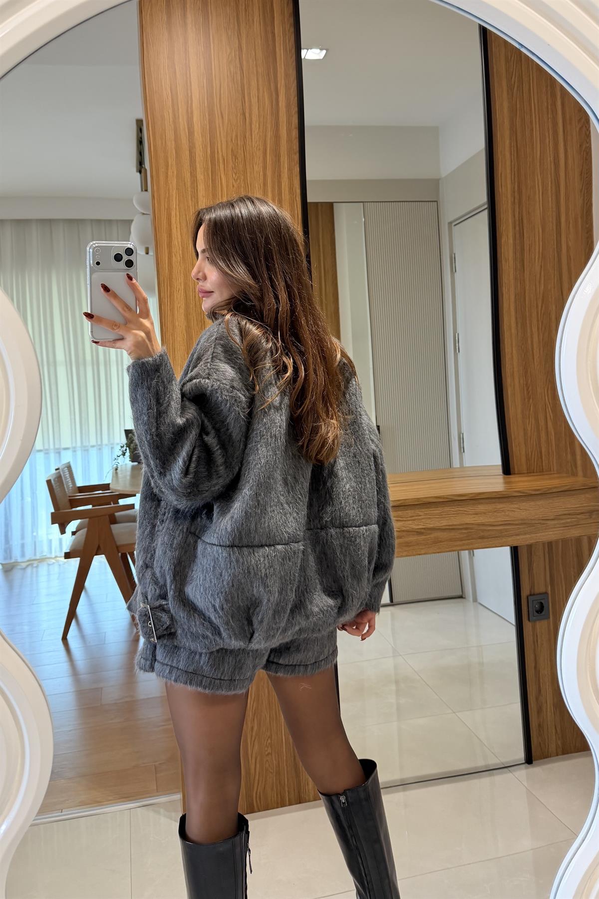 Vortex Antrasit Yumoş Dokulu Kaşe Ceket