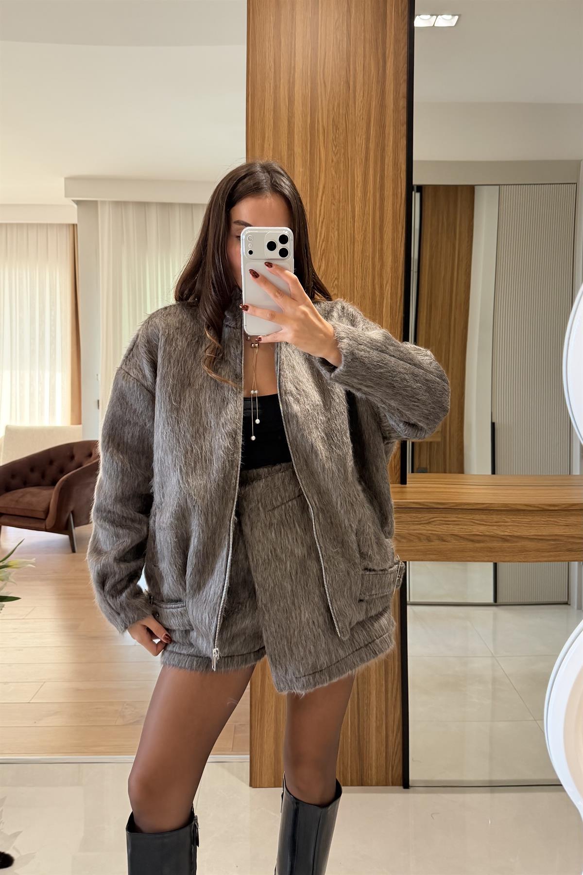 Vortex Kahve Yumoş Dokulu Kaşe Ceket