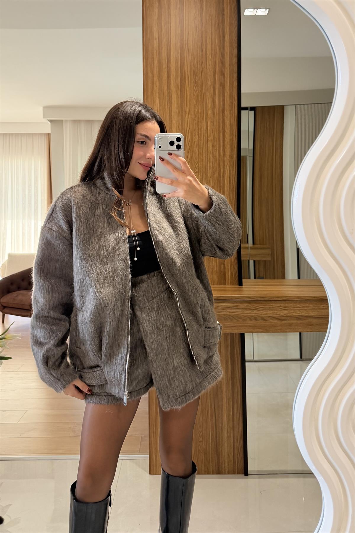 Vortex Kahve Yumoş Dokulu Kaşe Ceket