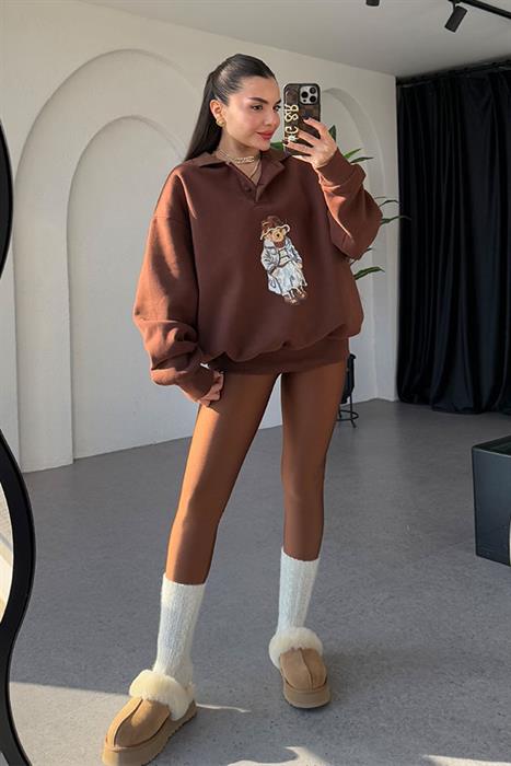 Wallet Kahve Ayı Baskılı Şardonlu Sweatshirt