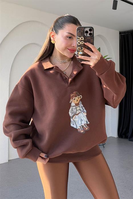 Wallet Kahve Ayı Baskılı Şardonlu Sweatshirt