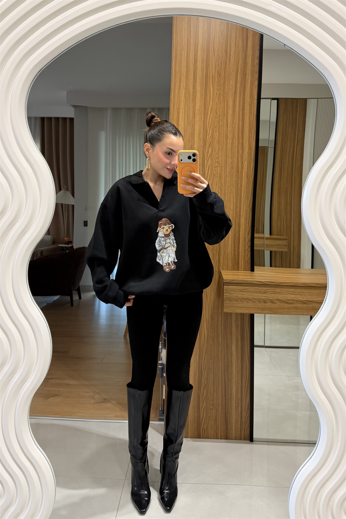Wallet Siyah Ayı Baskılı Şardonlu Sweatshirt