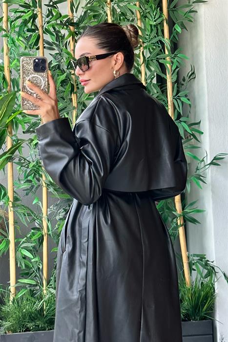 Wander siyah deri Trench Coat