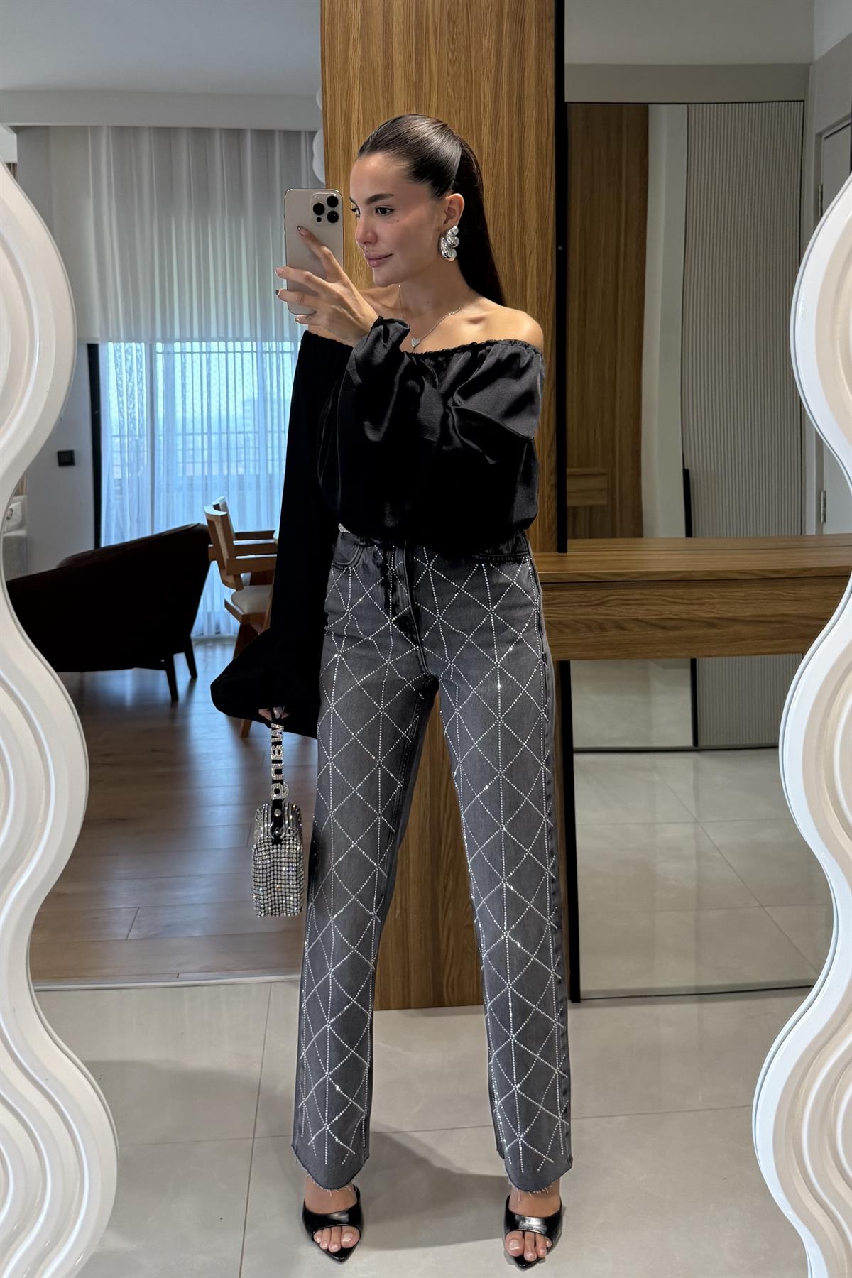 Wang Füme Çapraz Taşlı Jean