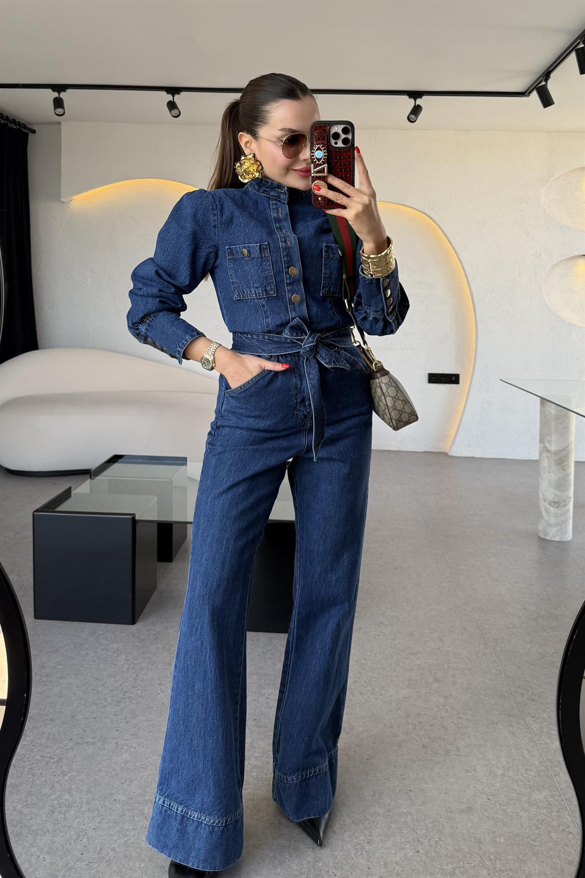 Warney Kuşaklı Denim Tulum 