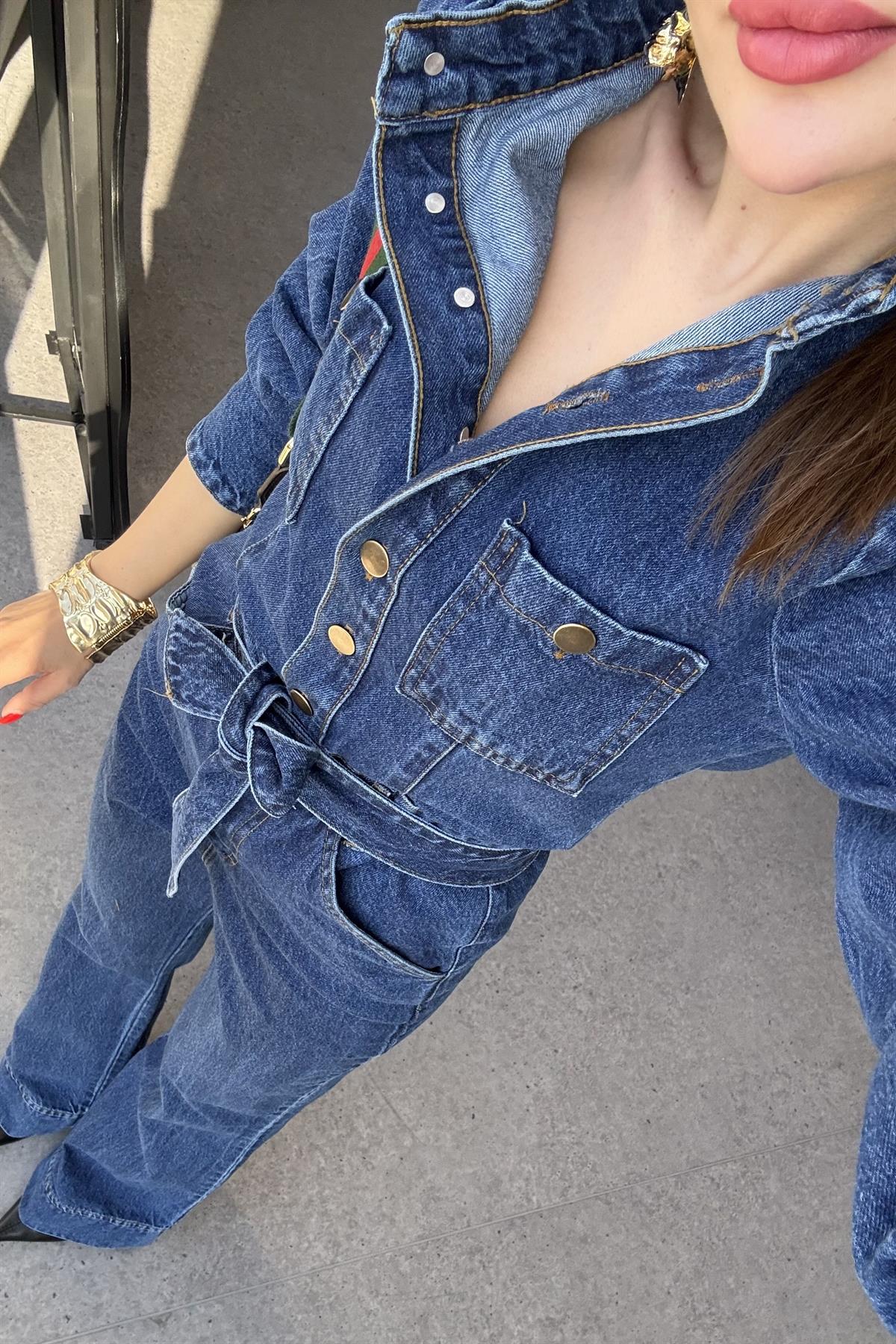 Warney Kuşaklı Denim Tulum 