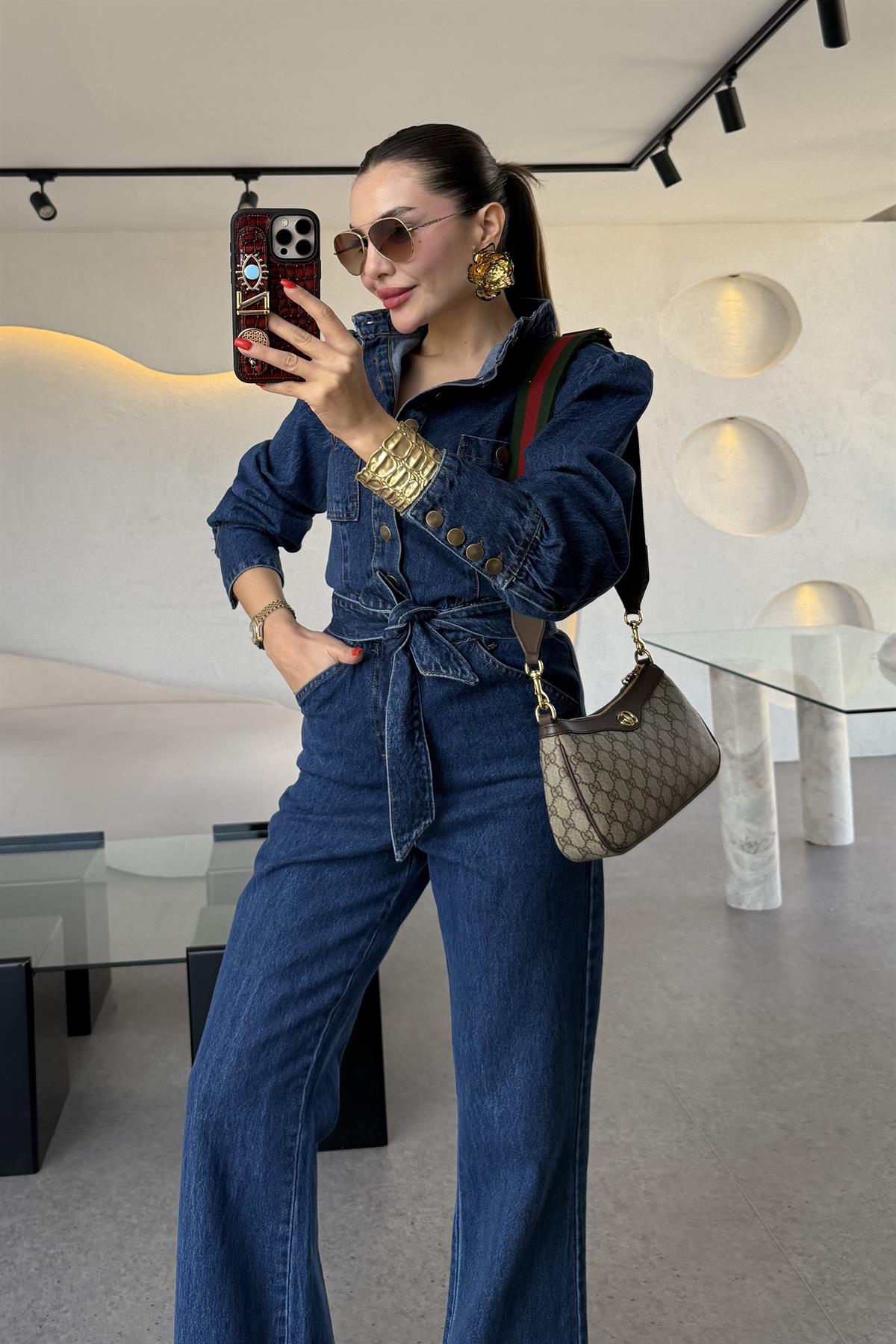 Warney Kuşaklı Denim Tulum 