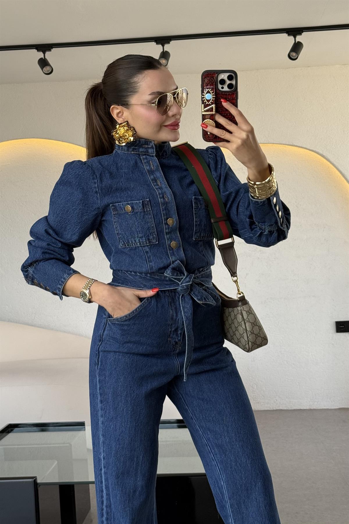 Warney Kuşaklı Denim Tulum 