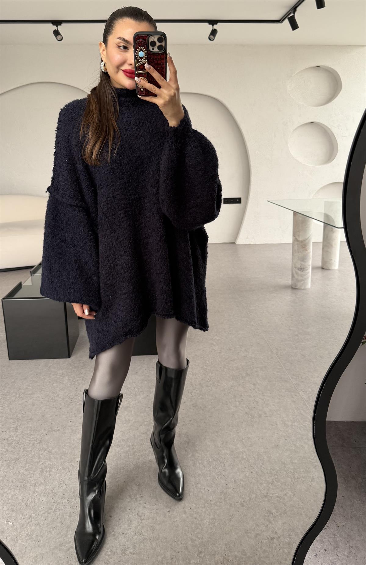 Waspe Lacivert Oversize Yumoş Kazak