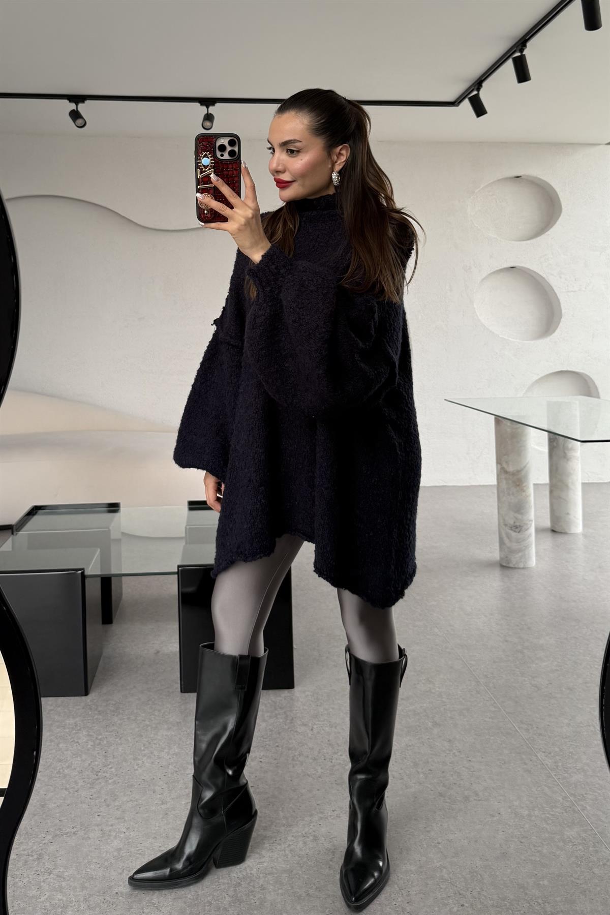 Waspe Lacivert Oversize Yumoş Kazak
