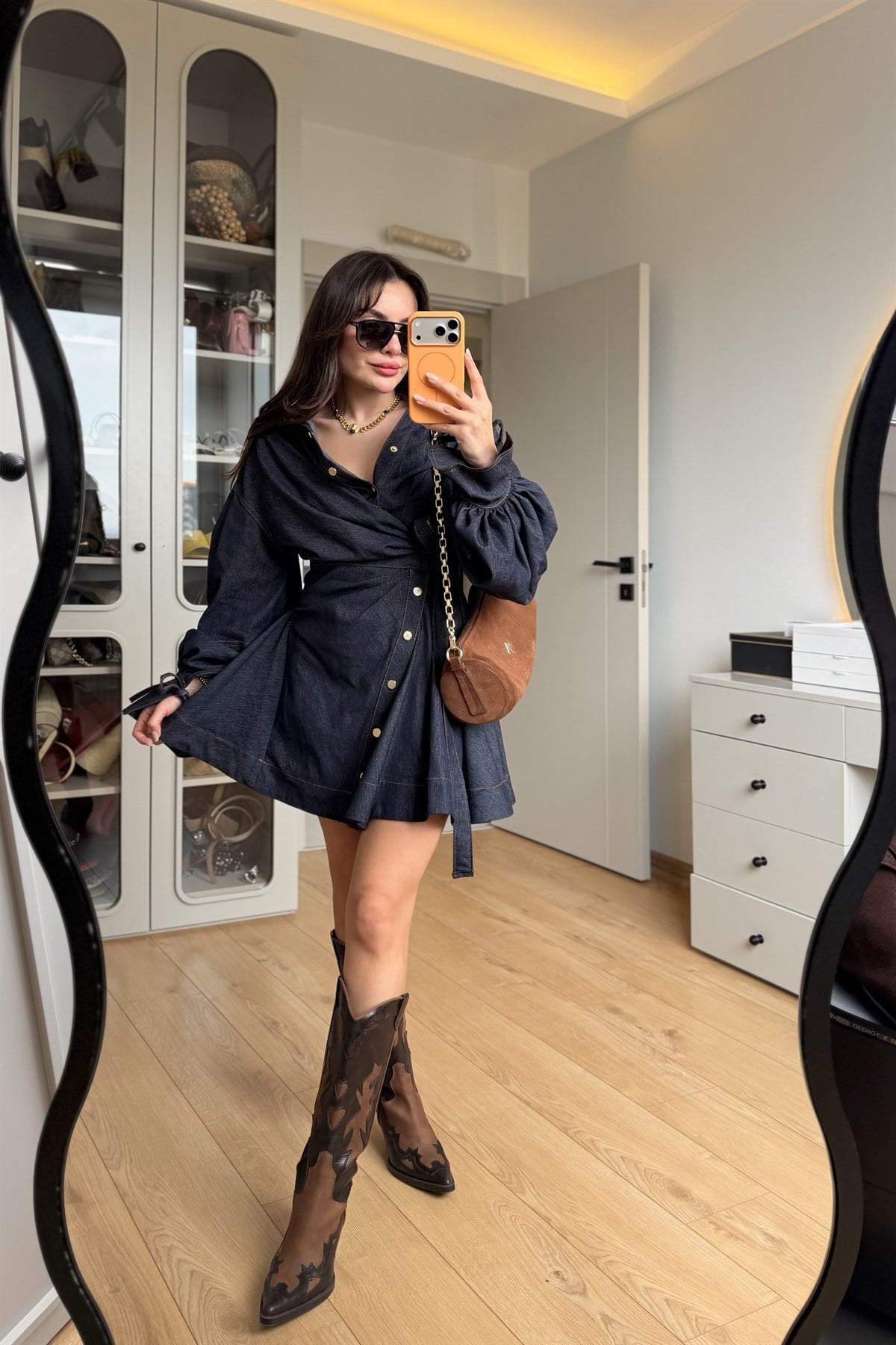 Waver Denim Balon Kol Tasarım Elbise