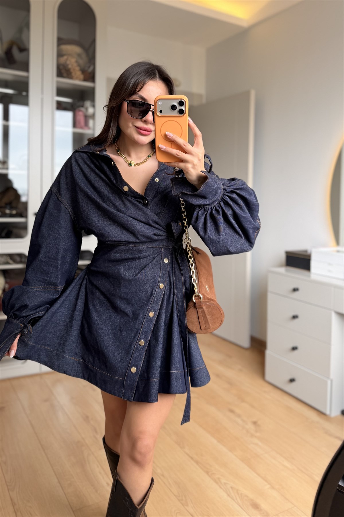 Waver Denim Balon Kol Tasarım Elbise