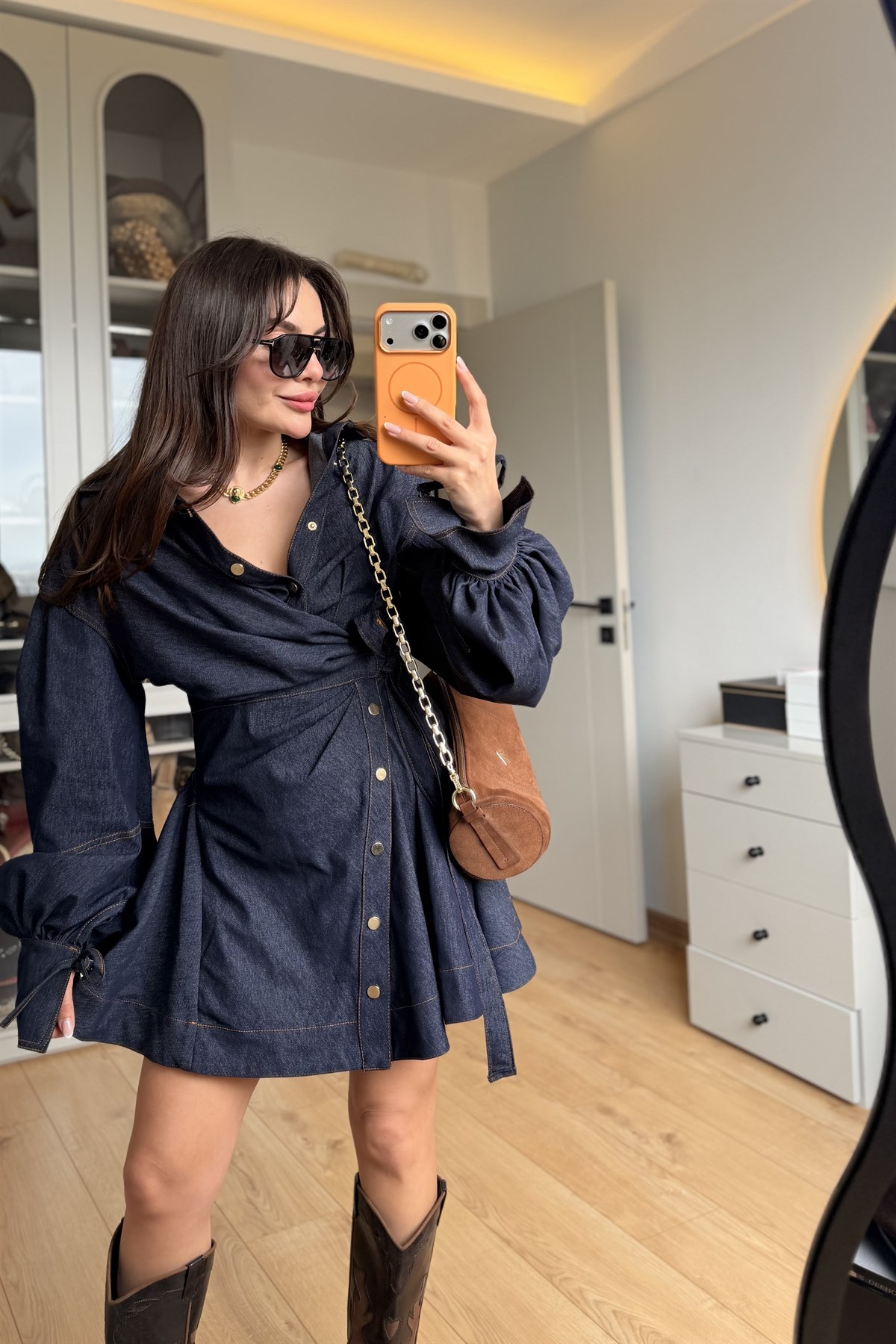 Waver Denim Balon Kol Tasarım Elbise