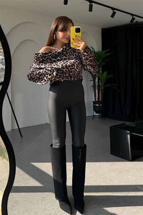 Wavy Mat Deri Şardonlu Tayt