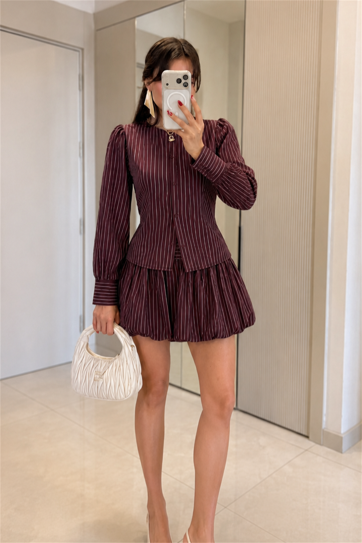 Wello Bordo Çizgili Poplin Takım