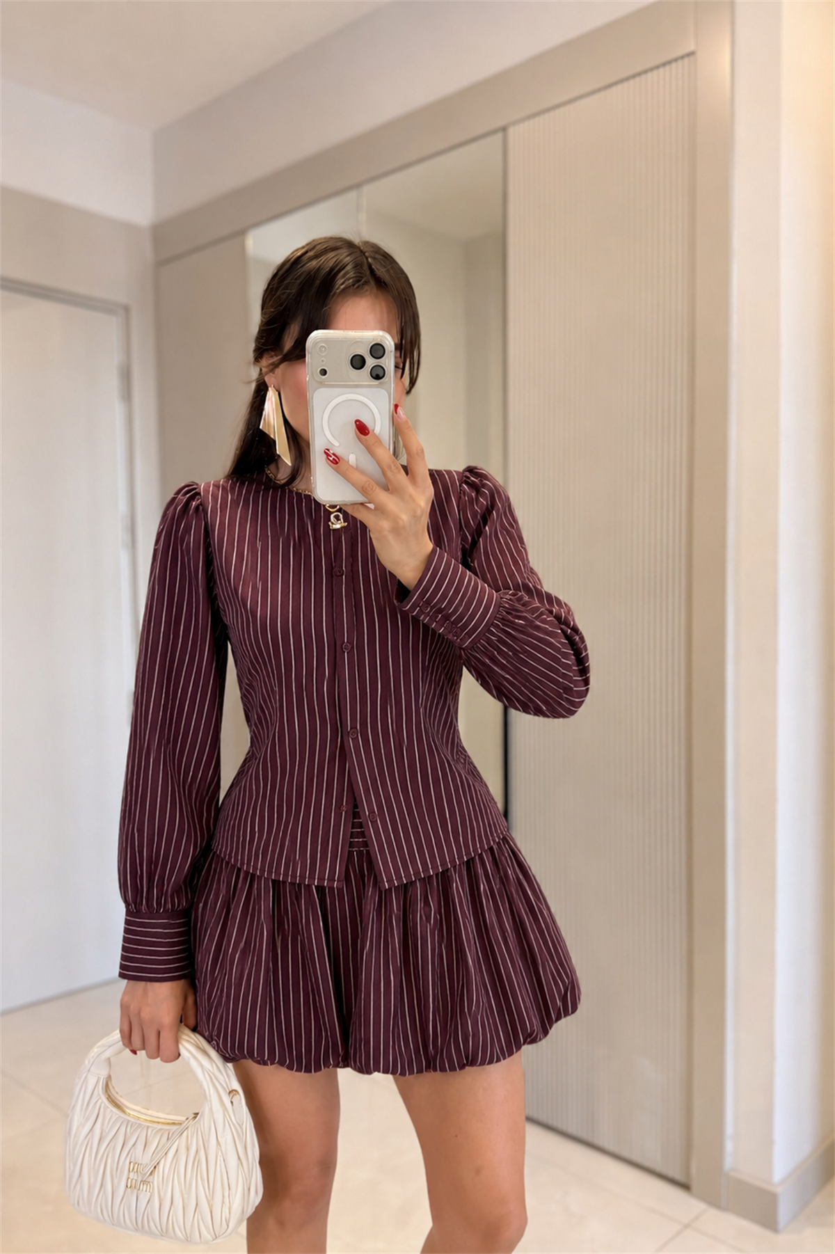 Wello Bordo Çizgili Poplin Takım