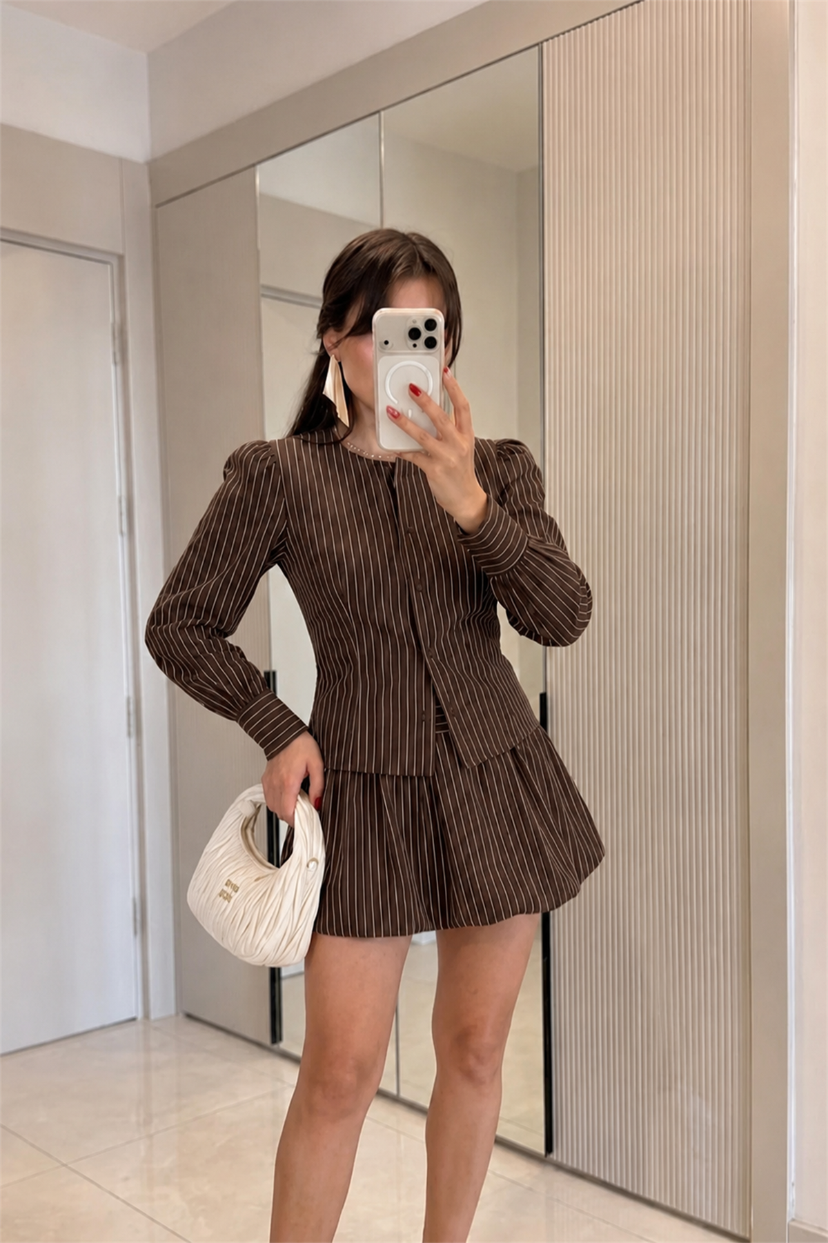 Wello Kahve Çizgili Poplin Takım